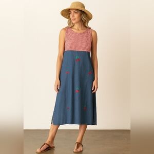 90's Denim Gingham Cherries Jean Dress 1X Pull Over Western Country